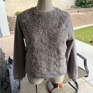 Elegant Gray Floral Textured Sweater